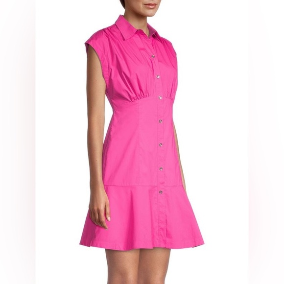 NEW MICHAEL MICHAEL KORS Pleated Cap Sleeve Mini Dress Pink Medium Shirt Dress - Picture 1 of 16